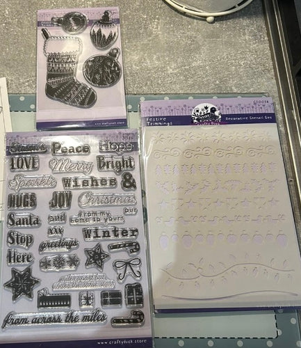 SALE - Festive Trimmings collection - x2 stamps & stencil