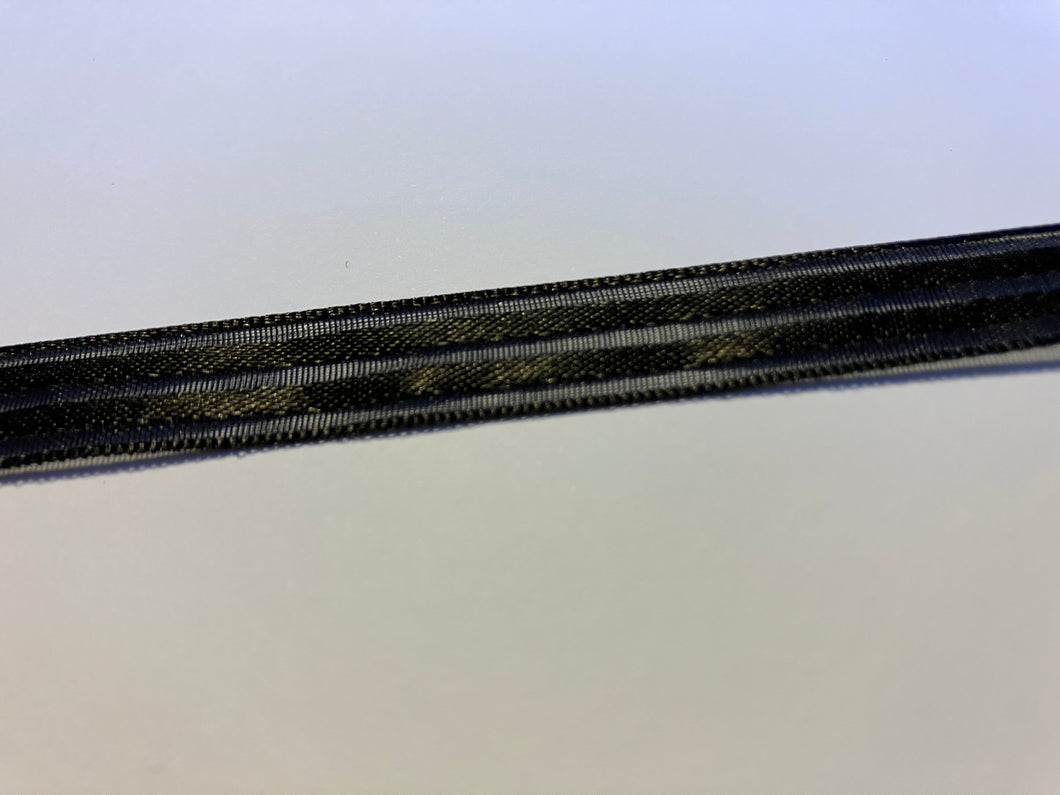 Black organza & satin striped ribbon - 1 metre
