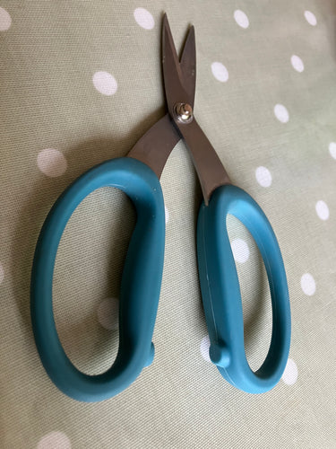 Blue handled scissors