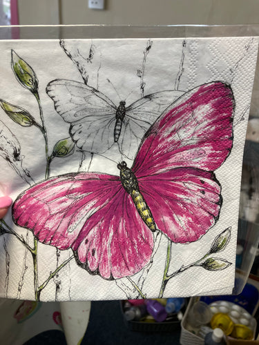 Single napkin - pink butterfly