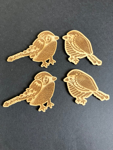 Wooden bird embellishments - pack of 4