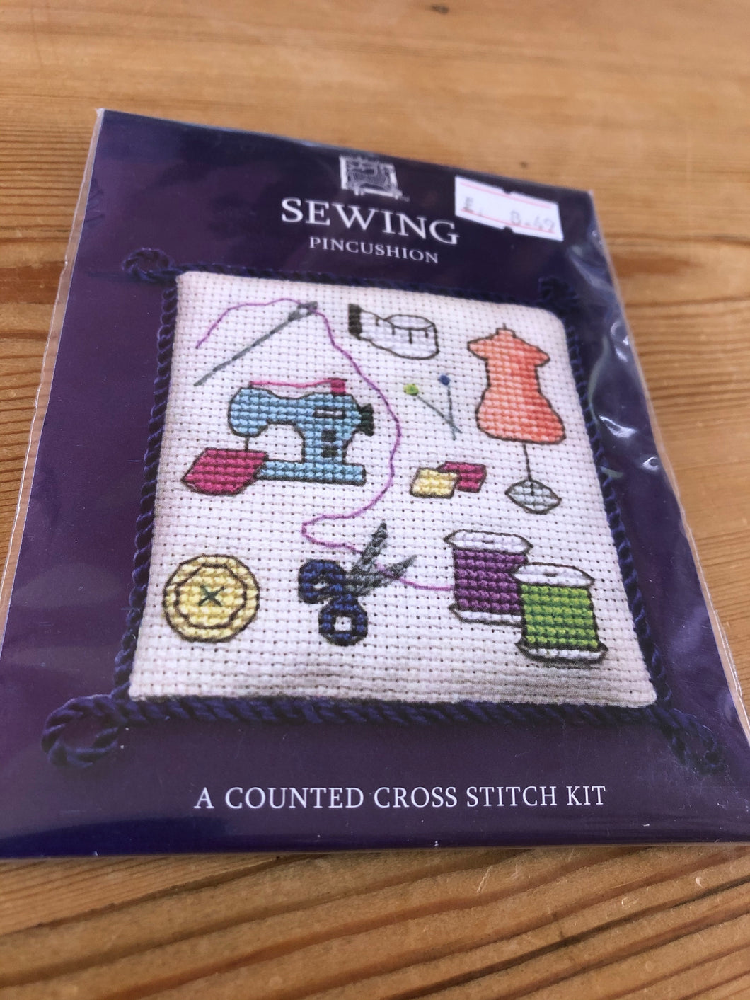 Cross stitch kit - sewing themed pin cushion
